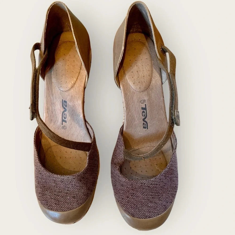 Teva Riviera Mary Jane Cork 3 inch High Heeled Closed Toe Brown Sandals Size 10 - Picture 3 of 10